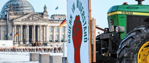„Bauern im Widerstand“ – Landwirte fahren mit Traktoren bei einer Demonstration des Bündnisses „Wir haben es satt“ gegen die Agrarpolitik der Bundesregierung vor dem Reichstagsgebäude vorbei in Richtung Kanzleramt. Foto dpa