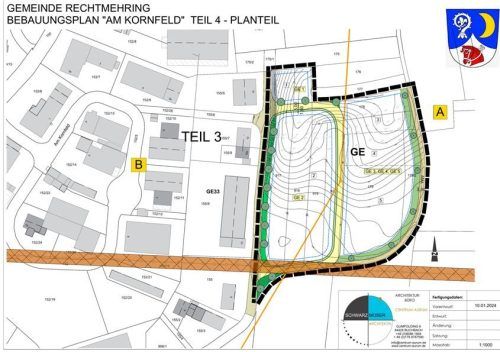 Der Plan zeigt das neue Gewerbegebiet rechts schwarz umrandet.gemeinde rechtmehring