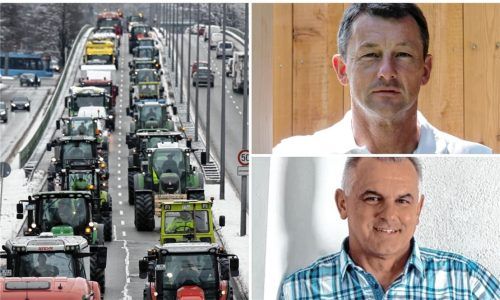 Kreishandwerksmeister Rudi Schiller aus Soyen (rechts oben) und Anton Hudlberger, stellvertretender Kreishandwerksmeister für den Landkreis Mühldorf (rechts unten), stehen hinter den Protesten der Landwirte, Spediteure und Lkw-Fahrer. Foto DPA/Sven Hoppe/re