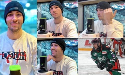 Rosenheims Stürmer Kevin Handschuh war zu Gast beim OVB-Starbulls-Podcast „Hart gecheckt“. Fotos Hans-Jürgen Ziegler