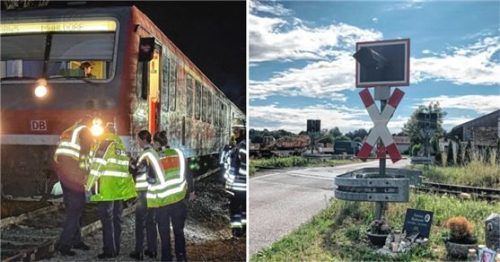 Am Bahnübergang erinnert eine Gedenkstätte an hier zwei tödlich verunglückte junge Frauen. Am Samstag ereignete sich hier erneut ein Unfall. Foto Barth/Duczek