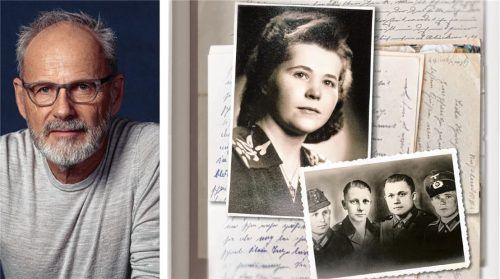 Der Moderator Reinhold Beckmann, Fotos von seiner Mutter Aenne und ihren Brüdern (Ausschnitt aus dem Buchcover): Nun liest Beckmann in Rosenheim. Foto Steven Haberland/re