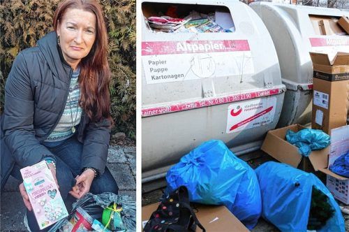 Der Rosenheimerin Claudia Simon reicht es. Sie hat kein Verständnis für die Umweltsünder, die ihre Abfälle achtlos wegwerfen. Foto Montage: Beuerlein/ Claudia Simon