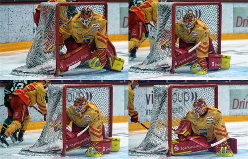 Knifflige Entscheidung: Die Schiedsrichter nahmen eine Tor-Entscheidung im Heimspiel der Starbulls gegen Kaufbeuren nach dem Videobeweis wieder zurück. Ob der Puck über der Linie war, bleibt unbeantwortet.Fotos Peter Lion