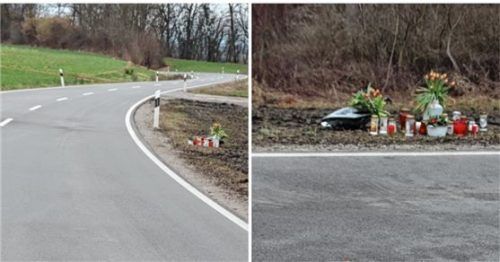 Trauerkerzen und Blumen erinnern an den tragischen Verkehrsunfall bei Kerschdorf (Eiselfing). Foto Albersinger