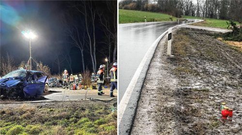 Trauerlichter am Unfallort – nahe der Abzweigung nach Kerschdorf starben am Freitag zwei Menschen. Fotos Barth/Duczek