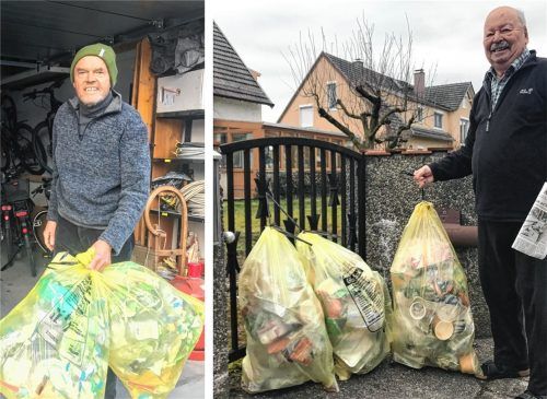Zwei von Hunderten, die unter dem Chaos bei der Abholung der Gelben Säcke litten: der Mettenheimer Michael Dickinger (links) und der Mühldorfer Claus Ferber. Fotos Honervogt
