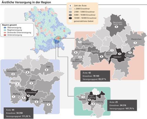 Der Landkreis Mühldorf gehört zu drei Hausärzte-Regionen. Dabei ist die Versorgung rund um Mühldorf, Waldkraiburg und Wasserburg sehr unterschiedlich. Aber lange nicht so gut, wie manche Zahlen glauben machen. Klinger