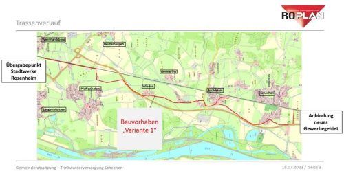 Die geplante Trasse der neuen Trinkwasserhauptleitung im Überblick. Roplan