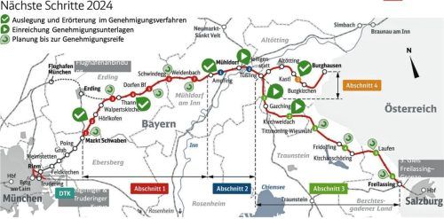 Die Vorarbeiten für den Ausbau der Bahn zwischen München-Mühldorf-Freilassing schreiten voran: So sieht der aktuelle Stand aus. Foto DB InfraGo