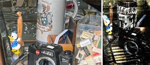 Ein Hitler-Bild sorgte vergangenen Oktober für Aufregung bei einem Leser. Es befand sich auf einem Glas, das in einem Priener Schaufenster stand (Bild rechts). Der Inhaber des Ladens entfernte es umgehend (Bild links), dennoch wurde ein Verfahren eingeleitet. Foto hin/Kiplinger