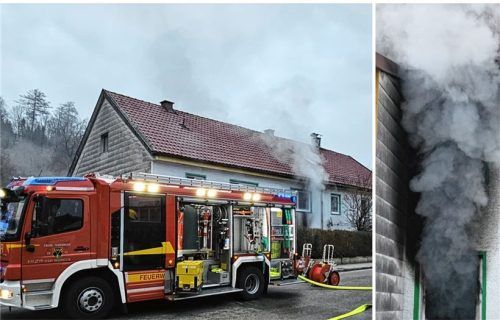 Erschwerte Personenrettung beim Brand in Traunstein: Einsatzkräfte kommen nur schwer voran. Foto FDL/Lamminger