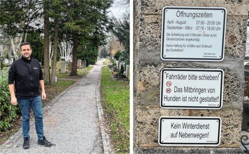 Friedhofsverwalter Michael Kaffl erinnert an das Hundeverbot auf dem städtischen Friedhof. Foto Anna Heise