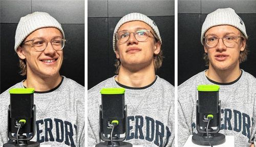 „Hart gecheckt“ mit Kilian Kühnhauser. Der Verteidiger der Starbulls Rosenheim ist zu Gast im OVB-Starbulls-Podcast. Fotos Marko Aleksic