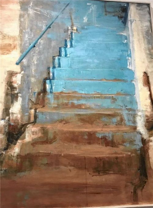 Michael Dillmann: „Arillas, die blaue Treppe“, 2023 (Eitempera auf Holz). bößwetter