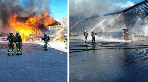 Mit einem Großaufgebot der umliegenden Feuerwehren konnte der Brand in der Zimmerei schnell gelöscht werden. Foto Hubert Hobmaier