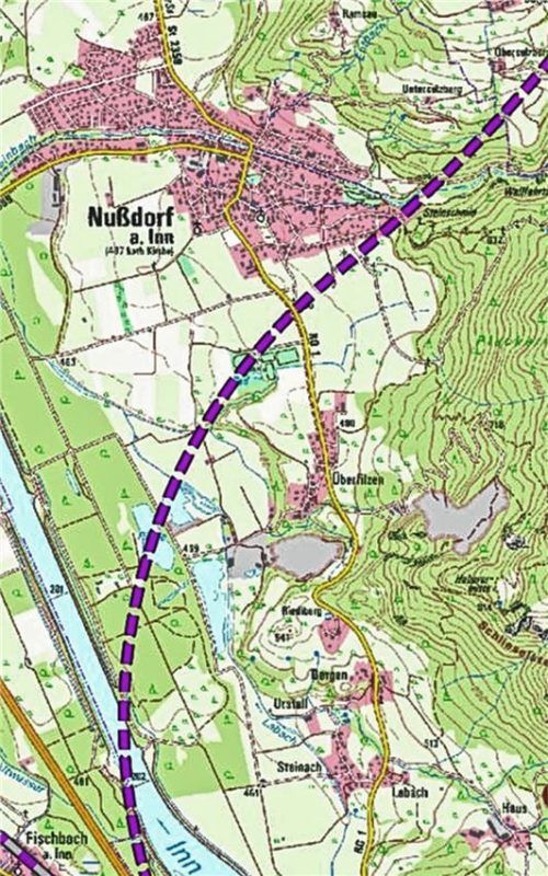 Nach dem letzten Stand der Planung wird der Tunnel des Brenner-Nordzulaufs besiedeltes Gebiet der Gemeinde Nußdorf von Südwest nach Nordosten im Bereich Winkelwiesweg und Heubergweg unterqueren. DB InfraGO