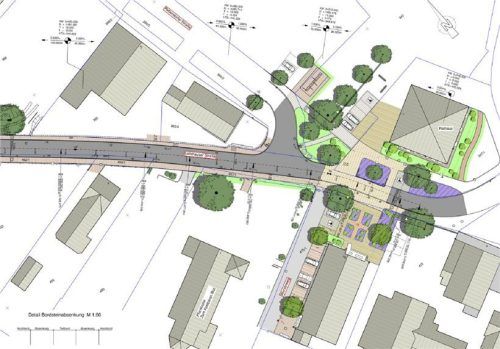 Neugestaltung der Loitshauser Straße und den Vorplätzen am Rathaus und der Sparkassenfiliale bedurfte wegen der Engstelle einiges an Diskussion.Planungsgruppe Strasser