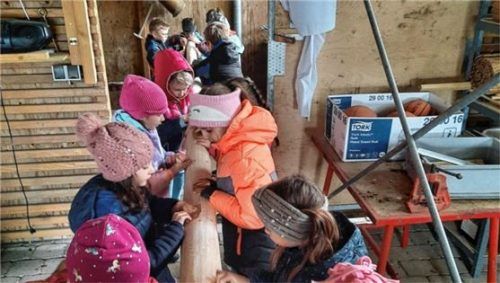 Nicht nur die Buben packten eifrig mit an, auch die Mädchen standen ihnen in nichts nach. Fotos RE