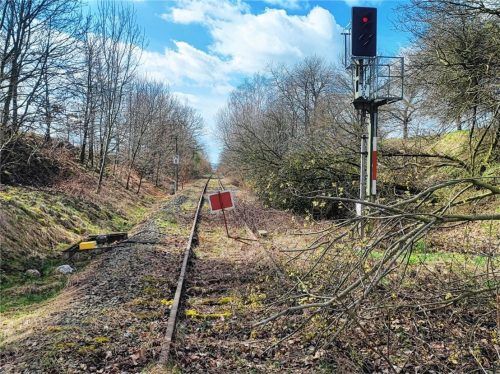 Noch leuchtet das Signal der Weiche auf Rot auf der Strecke von Frontenhausen, Marklkofen in Richtung Neumarkt-St. Veit. Gefahren ist dort schon seit sieben Jahren kein Zug mehr, die Natur holt sich das Gleisbett zurück. Foto Dalhoff