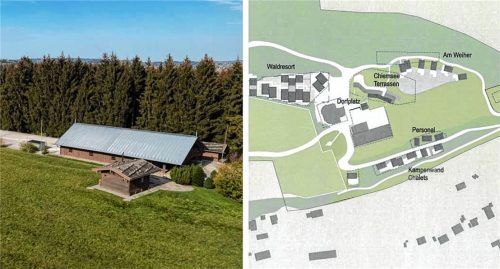 Weniger Verkehr durch länger bleibende Gäste erhofft sich der Bernauer Gemeinderat durch die Änderung. Auf dem Hitzelsberg in Bernau ist ein Chaletdorf geplant. Fotos Berger/LSA Architektur