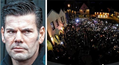 Schon im vergangenen Jahr versammelten sich parallel zu einem Ken-Jebsen-Auftritt zahlreiche Menschen zu einer Friedenskundgebung in Bad Aibling. Auch am heutigen Freitag wird es in Bad Aibling eine Parallelveranstaltung geben. Foto Felix Zahn (dpa) / Johann Baumann