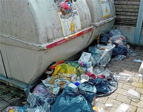 Die Müllberge an der Wertstoffinsel in der Severinstraße haben bei einigen Bürgern für Unmut gesorgt. Fotos privat