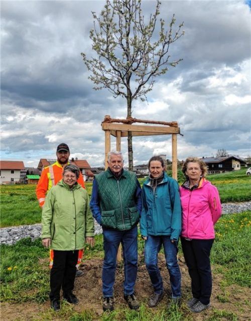 Halfen beim Pflanzen: (von links) Bauhofmitarbeiter Martin Esterl, Vorstandsmitglied Annemarie Gruber, Spender Paul Reineke, Vorsitzende Kathi Bauer und Vorstandsmitglied Liesi Daxenberger. Foto re