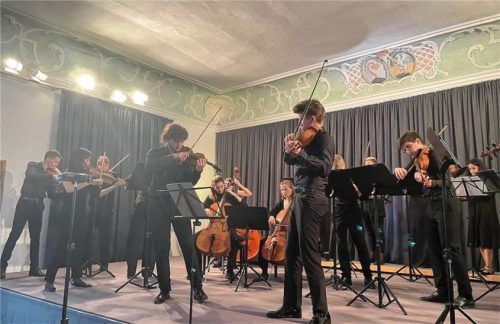 Mozart im Dialog: (vorne) Stylianos Mastrogiannis (Geige, links) und Marius Kreidt (Viola). Foto kirchner