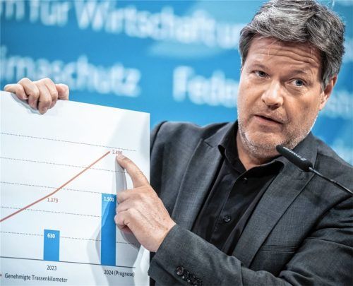 Bundeswirtschaftsminister Robert Habeck Ende April bei einer Pressekonferenz zum Thema Fortschritt bei der Energiewende. Foto dpa