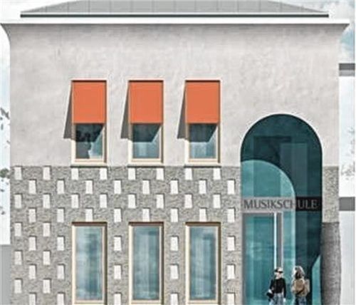 Das Eingangsportal des Anbaus wird der neue Hauptzugang zur Musikschule. Foto  abp Architekten