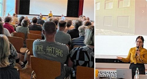 Das Interesse an der neuen Flüchtlingsunterkunft ist groß. Zahlreiche Bürger kamen zur Marktgemeinderatssitzung, um von Roxanne Scheurl vom Landratsamt (rechts) mehr zum geplanten Container-Dorf zu hören. Foto Gerlach