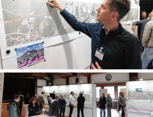 Demonstration und Diskussion: Wie in Oberaudorf (unten), präsentierten Manuel Gotthalmseder und Kollegen Trassenplanungen und diskutierten mit betroffenen Bürgern. Foto Korbinian Sautter (2)
