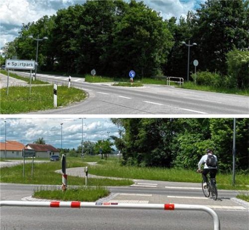 Durch den dichten Bewuchs ist die Querungshilfe über die Staatsstraße Richtung Sportpark nur schlecht erkenn- und einsehbar.