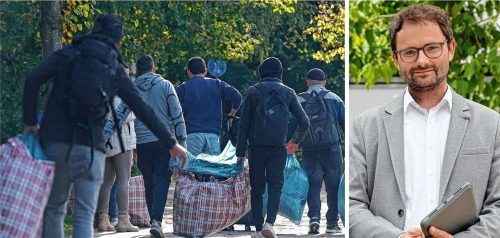 Flüchtlinge auf dem Weg zu einer Unterkunft (Symbolbild). Feldkirchen-Westerhams Bürgermeister Johannes Zistl (rechts) sieht durch die Aufnahme weiterer Flüchtlinge keine Überforderung der Kommune, will bei Fragen rund um die Größe und den Standort von Unterkünften aber ein Mitspracherecht. Foto DPA/RE