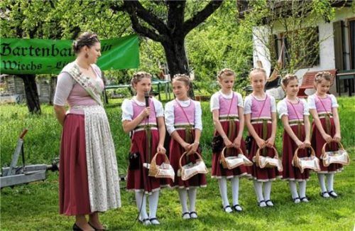 Im Fokus vieler Smartphone-Kameras: Bad Feilnbachs Apfelkönigin Regina II. (links) und ihre Prinzessinnen.