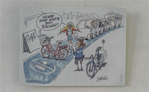 In ihren Karikaturen zeigen Michael Hüter und Thimo Graf typische Verkehrsprobleme auf. Foto Thomae