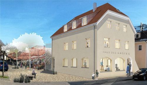 So soll das Haus des Gastes künftig aussehen. Die Marktgemeinde investiert fast drei Millionen Euro in die Sanierung des Gebäudes und die Umgestaltung der angrenzenden, winzigen Grünanlage. Foto BRAND01 Architekten