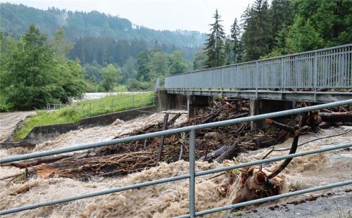 An der Wuhr bei Feldkirchen-Westerham hatten sich riesige Mengen an Treibholz angesammelt. Foto  Schmuck