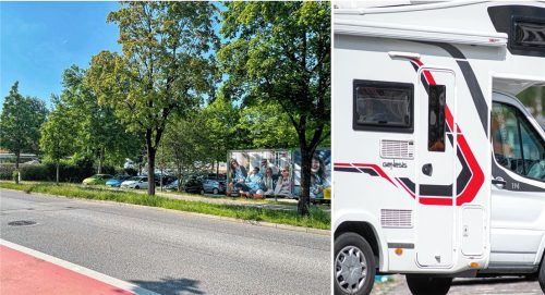 Auf diesem Parkplatz in der Klepperstraße ist ein Unbekannter in ein Wohnmobil (Symbolbild) eingebrochen, um darin zu schlafen. Fotos Baumeister/DPA