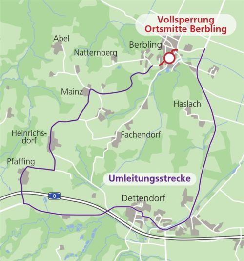 Aufgrund der Sperrung der Ortsdurchfahrt gibt es eine Umleitung. Klinger