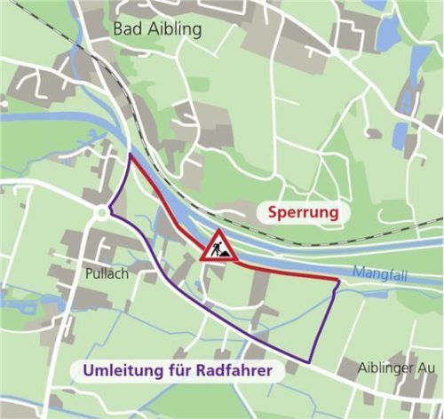 Aufgrund der Sperrung gibt es für Fußgänger und Radfahrer eine Umleitung. Klinger