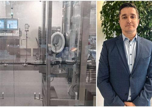 Blick durch eine Scheibe in den Reinraum, in dem Fotografieren nicht möglich ist: Dort arbeiten bei Recipharm in Wasserburg Fachkräfte unter extrem sterilen Bedingungen. Der neue Geschäftsführer Lucian Cira ermöglicht einen Blick von außen in hochkomplexe Abläufe. Foto Recipharm