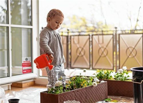 Das Balkongeländer sollte kindersicher sein, damit der kleine Gärtner bedenkenlos seine Pflanzen pflegen kann. Foto DJD/www.verisure.de/TunedIn by Westend61/Shutterstock