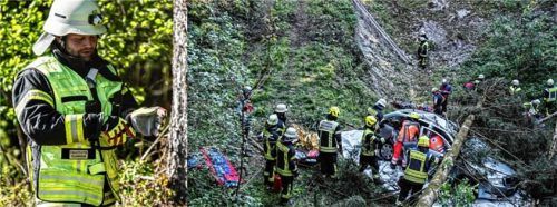 Einsatzleiter Josef Kloo junior (links) bei der Koordination der Rettungskräfte am Einsatzort.Fotos FFW sTEPHANSKIRCHE