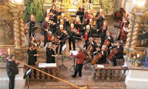 Konzerterlebnis der Extraklasse: Wolfgang Diem am Alphorn und die Collegia Musica unter der Leitung von Elke Burkert im Münster Frauenwörth.Foto Benekam