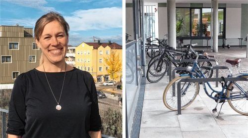 Mobilitätsmanagerin Veronika Winkler spricht über die Radständer-Offensive in Kolbermoor. Foto Weinzierl/Riediger