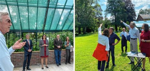 Peter Greither (links) präsentierte auf dem ehemaligen Ludwigsbad-Gelände die Philosophie und Ziele der Greither-Lindner-Stiftung „Garten Eden“.Fotos Lagler