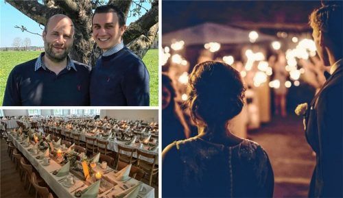 Sechs Stunden ohne Strom und eine 200-köpfige Hochzeitsgesellschaft (rechts Symbolfoto) im Haus: Gastwirt Christian Wallner (links) und Ian Duncomb von Wallners Landgasthof zur Post in Ostermünchen durchlebten einen außergewöhnlichen 1. Juni. Fotos  re/unsplash Andreas Ronningen