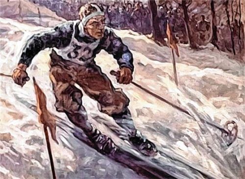 „Skirennläufer“, von Maximilian Ludwig, gemalt 1938 in Öl, das den italienischen Sportler Vittorio Chierroni zeigt. Giesen